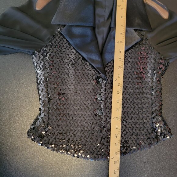 Vintage Frank Usher Sequin Top Sheer Arms Tuxedo Look Top US 8 UK 12 - Picture 8 of 11